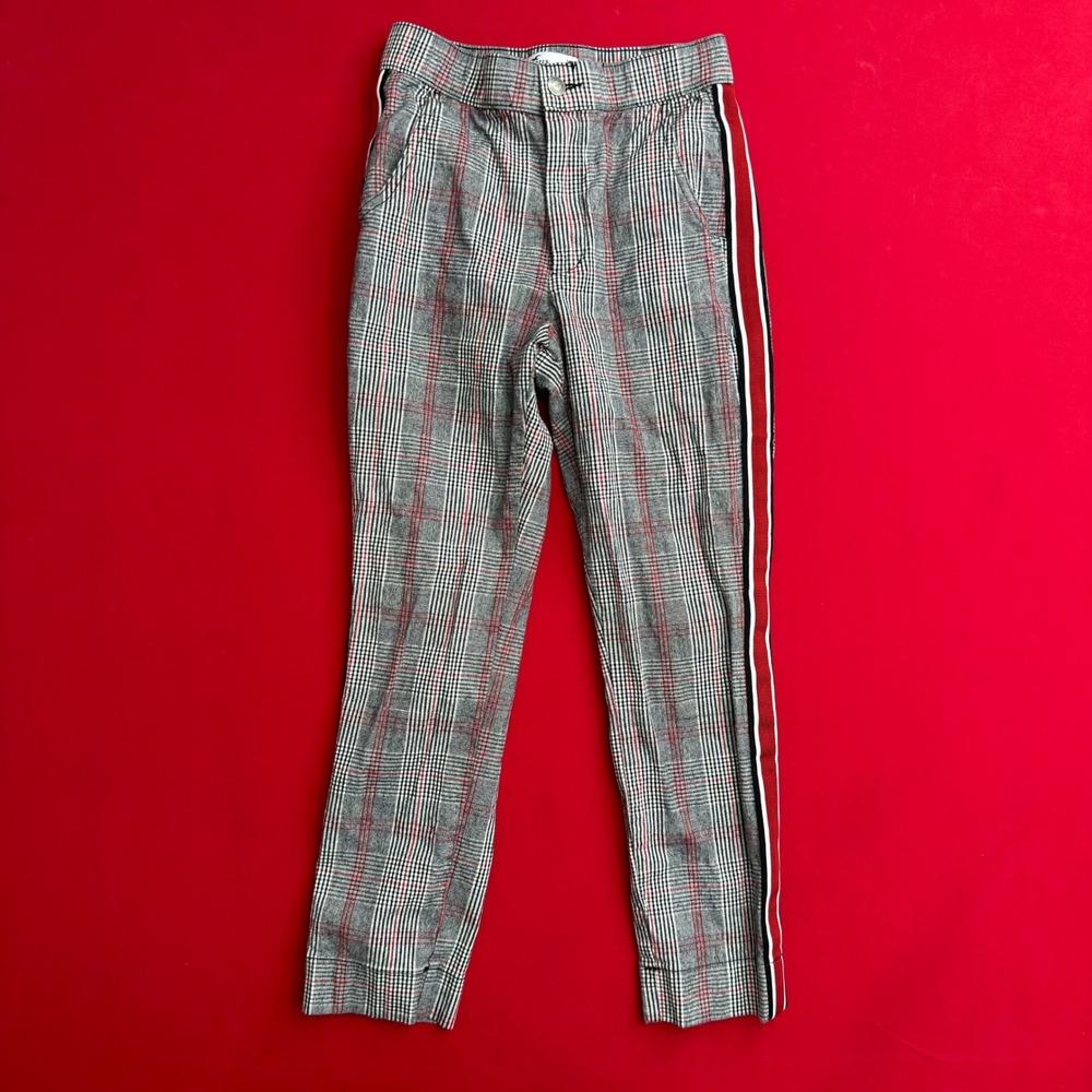 Hollister Glen Plaid Trousers Grey Red Side Stripe Slim Fit Pants XS Unisex